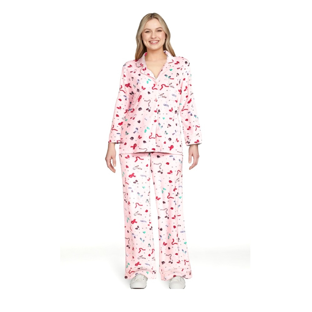 Womens Velour Knit Notch Collar Pajama Lounge 2-Piece Set, Size Small